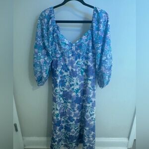 Chic Floral Long Sleeve Dress in Blue and Purple